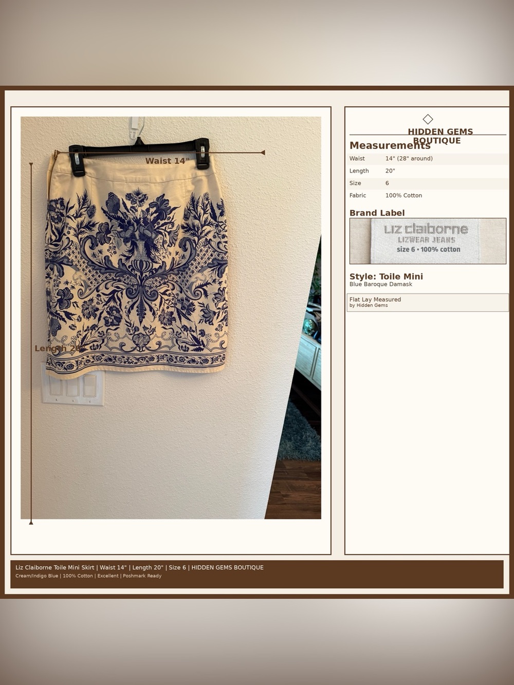 Liz Claiborne Navy and Cream Embroidered Mini Skirt - Picture 7 of 8